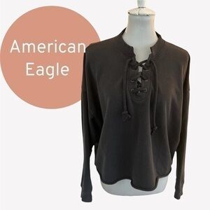 American Eagle lace up front dark gray sweatshirt